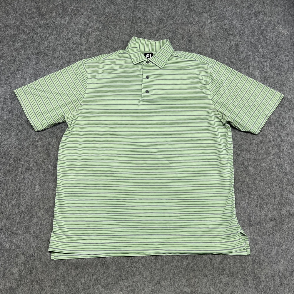 FootJoy Polo Shirt Mens XL Green Stripe Short Sleeve Performance Golf Stretch